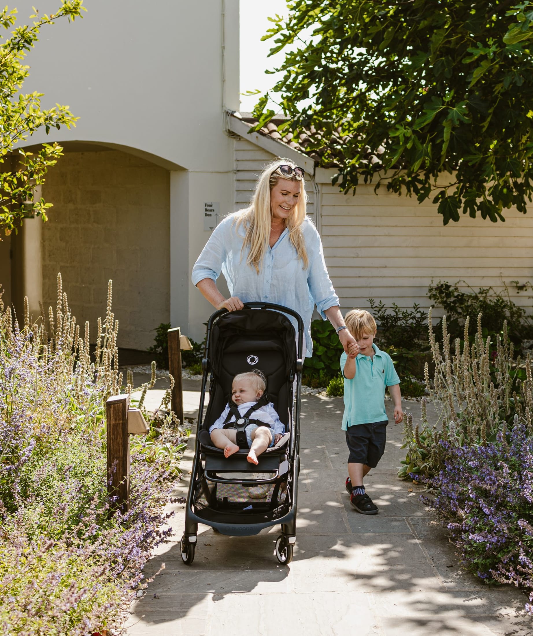 Mum using Bugaboo Butterfly at Moonfleet Manor